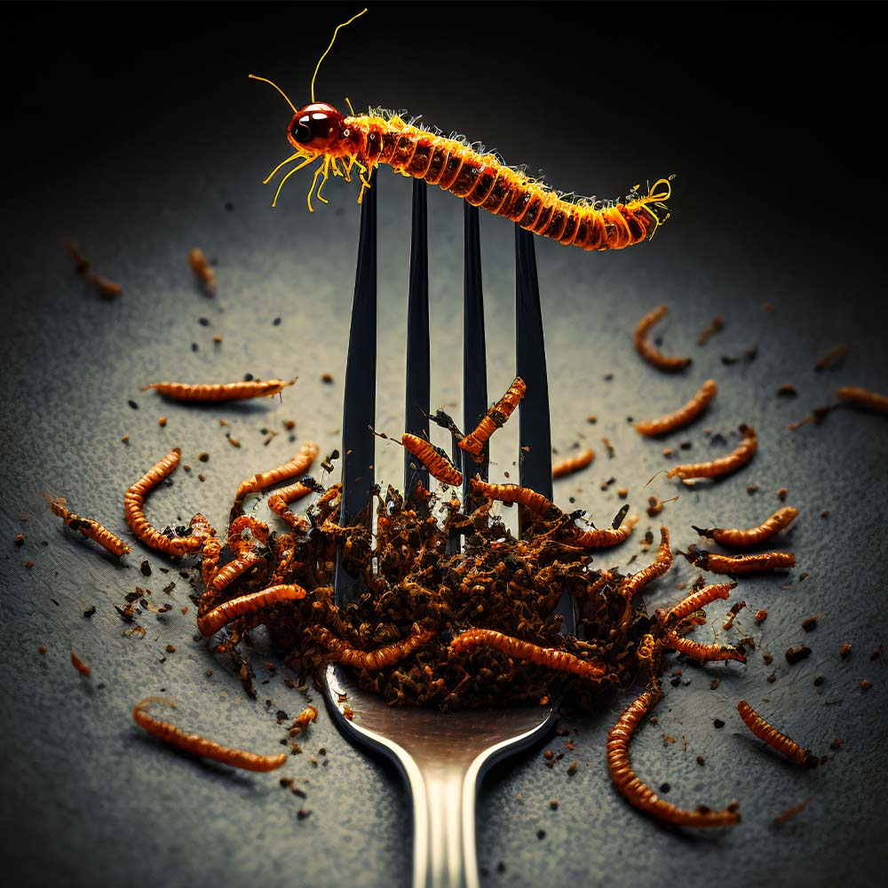 mealworm on a fork