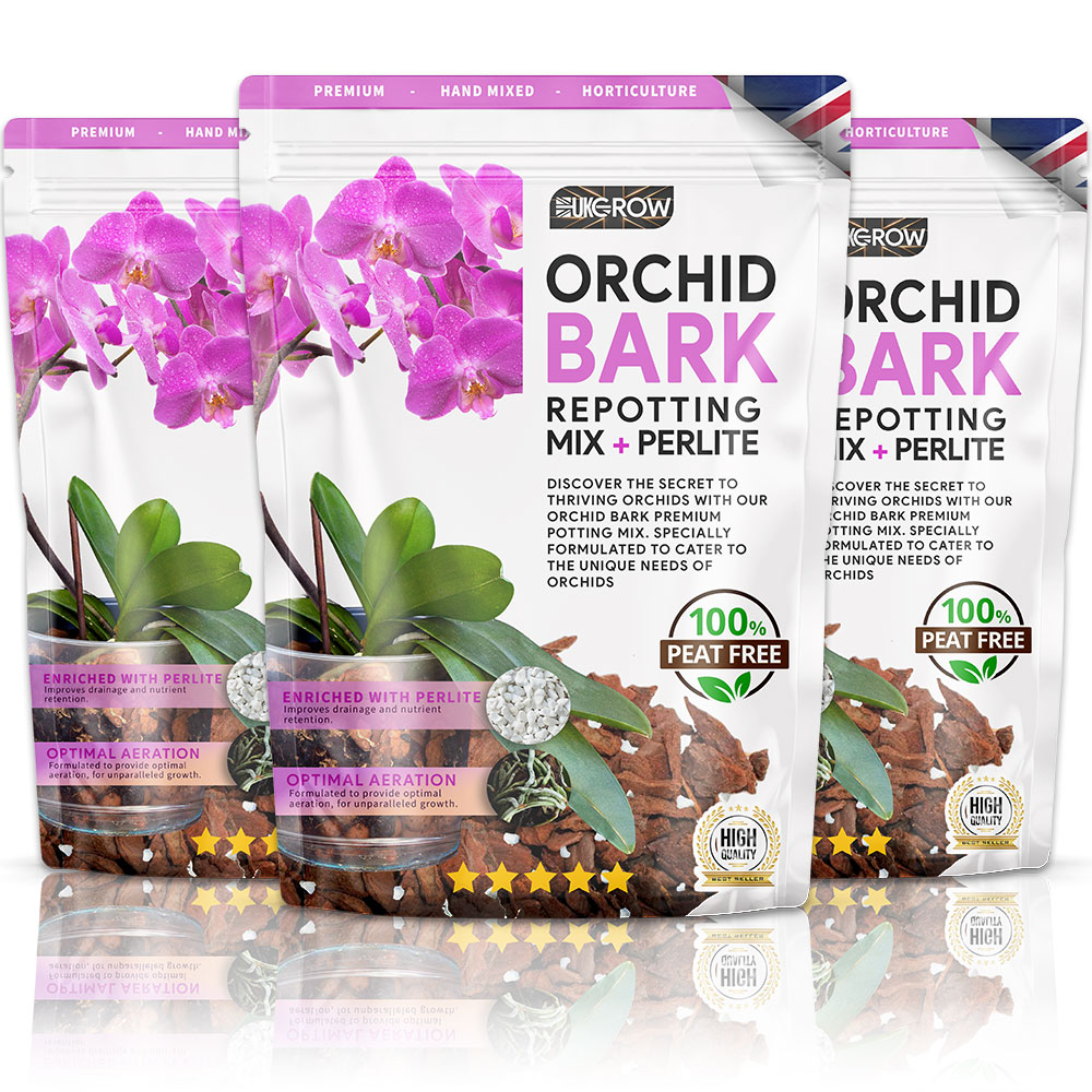 New eco-friendly orchid bark packaging from UKGrowShop featuring a tamper-evident seal and QR code for additional product information